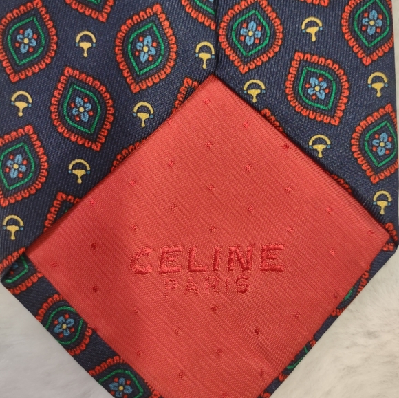 CELINE Men's Multi-Colored Silk Tie - Picture 5 of 7